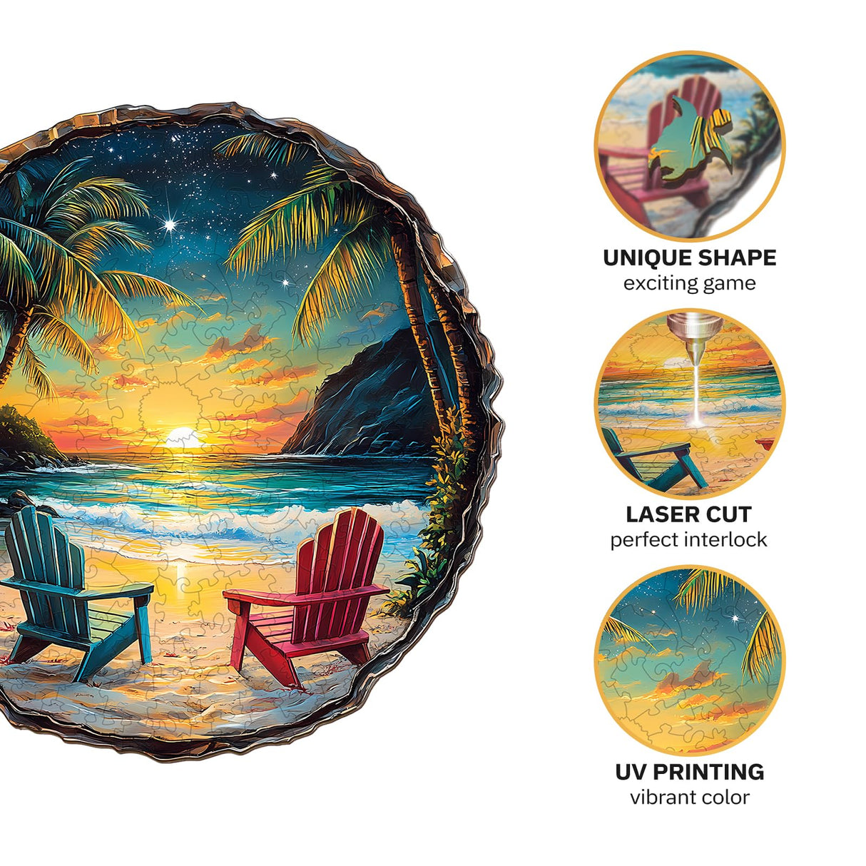 Jigfoxy Wooden Puzzle for Adults,Sunset Beach Wooden Jigsaw Puzzles for Adults, Unique Animal Shape Wood Cut Puzzles for Family Friend Puzzle Lovers(M-11.4 * 11.3in-200pcs) Jigfoxy