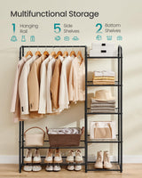 SONGMICS Wardrobe Closet, 44.1 Inch Large Portable Closet, Clothes Rack for Hanging Clothes,Heavy Duty Garment Rack, Storage Organizer with Shelves, 44.1 x 11.4 x 62.4 Inches, Black ULGR462B01 SONGMICS