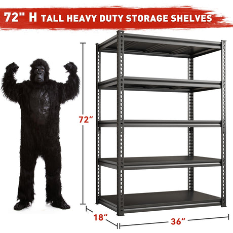 REIBII Garage Shelving 72" H Storage Shelves, 5-Tier Metal Shelving Adjustable Shelfs, Storage Shelves Heavy Duty Load 2500 LBS for Warehouse, Basement, Pantry, 72" H x36 W x18 D, 2 Pack REIBII