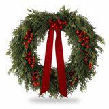Suncalla 24'' Artificial Cedar Wreath for Front Door Christmas Wreaths Faux Cedar Decorated with Berry and Ribbons Xmas Wreath for Indoor Window Wall Fireplace Holiday Decor Suncalla
