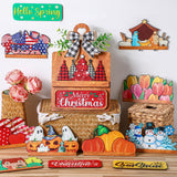 GlikCeil 37 Pcs Interchangeable Seasonal Decor Farmhouse Breadboard Interchangeable Seasonal Tier Tray Decor Holiday Halloween Thanksgiving Christmas Wooden Decoration with Bow for Table Kitchen GlikCeil
