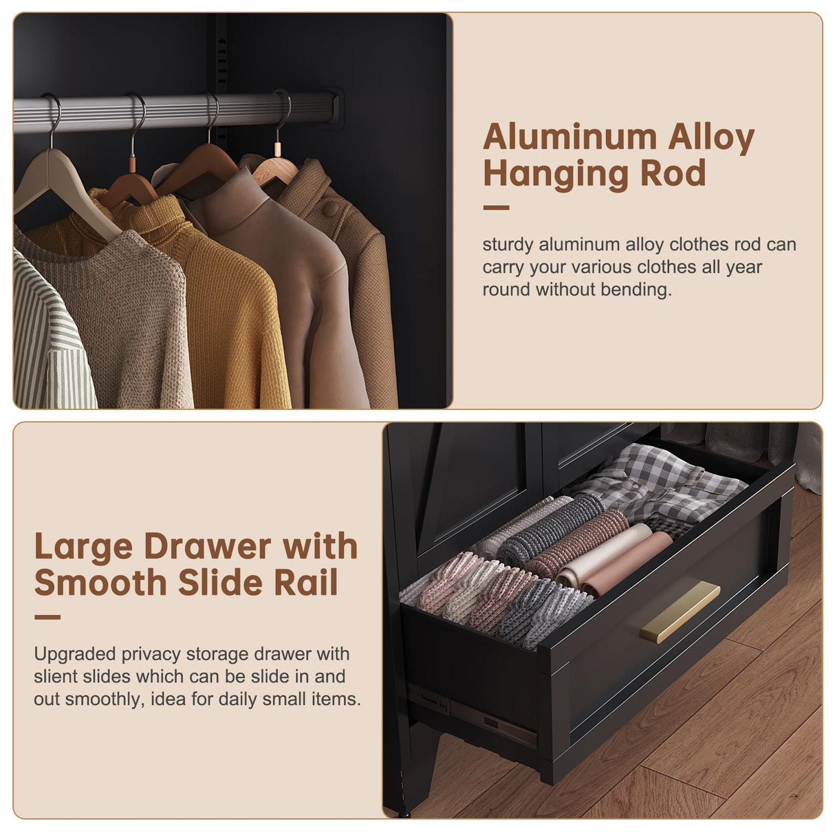 LCAOPC 71" Tall Metal Wardrobe Cabinet with Drawer and Hanging Rod, 2 Doors Armoire Wardrobe Closet with Shelf for Bedroom, Office, Laundry Room, Black LCAOPC