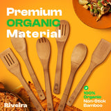 Riveira Dark Bamboo Wooden Spoons for Cooking 6-Piece, Apartment Essentials Wood Spatula Spoon Nonstick Kitchen Utensil Set Premium Quality Housewarming Gifts for Everyday Use Riveira