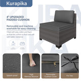 Kurapika 10 Pieces Patio Furniture Set, Rattan Wicker Outdoor Conversation Sets w/43in Propane Fire Pit Table, Swivel Rocking Chairs Patio Sectional Sofa w/4 Inch Cushion, Grey Kurapika