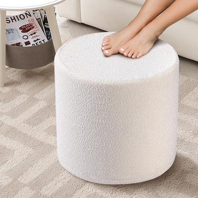 KKdema Round Pouf Ottoman and Foot Rest, Soft Boucle Footstool Ottomans for Living Room, Comfort Foam Stuffed Poofs for Couch Desk Resting Your Feet, White