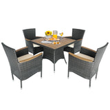 RoyalCraft 5 Piece Patio Wicker Dining Sets for 4, Water-Resistant Rattan Outdoor Dining Table and 4 Chairs with Wood Table Top, Conversation Set Removable Cushions for Deck, Garden, Backyard, Gray RoyalCraft