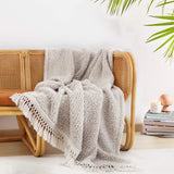 Ultra Soft Cozy Sherpa Throw Blanket with Tassel, Light Weight Warm Decorative 2 Tones Ombre Light Brown Pattern Reversible Boho Style Blanket for Sofa, Couch, Bedroom,Travel, 50”x60” HORIMOTE HOME