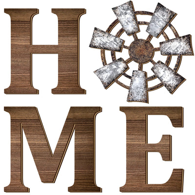Qunclay 4 Pcs Windmill Wall Decor Wooden Home Letters Decoration Rustic Farmhouse Home Hanging Wood Sign Farmhouse Wall Decor for Living Room Kitchen Bedroom Porch(Brown)