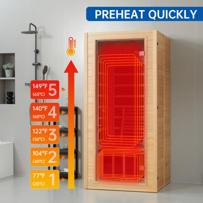 RESTISLAND Infrared Sauna Room for Home, Near Zero EMF Wooden 1 Person Indoor Home Sauna with Bluetooth, LCD Control Panel, Chromo Therapy Light