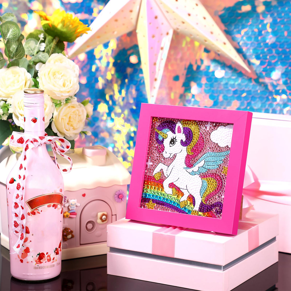 SATINIOR Diamond Gem Kits with Frame for Kids 5D Cute Unicorn Party Favors Diamond Art Crafts DIY 5D Painting Art Kits for Christmas Girls Boys 6 8 10 12 Birthday Embroidery Gifts Party Decorations SATINIOR