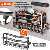 Heavy Duty Power Tool Organizer Wall Mount with Charging Station, Large Garage Organization with 10 cordless Drill Holder, 4 Layers Tool Organizers and Storage, Tool Rack with 6 Power Strip, Black Shomextol