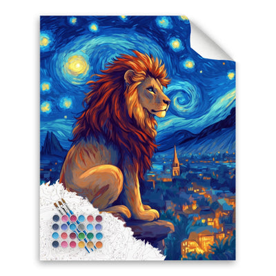 Cawpom Starry Night Animal Paint by Number, Lion Paint by Numbers Kit for Adults, Lions Acrylic Painting, Wild Animals Poster for Home Wall Art(16x20inch, No Frame)