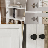 VOWNER 85.5" Tall Bookshelf Single Pack - Half Glass Door Design, White 7 Tier Book Shelf, Curio Cabinets with Storage, DIY Large Bookcase for Living Room, Office VOWNER