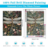 AIBOERL Retro Dragonfly Diamond Art Kits for Adults,Dragonfly 5D Diamond Painting Kits for Adults Beginners, DIY Full Round Drill Diamond Dot Painting Gem Art Kits for Adult, Home Wall Decor 12x16Inch AIBOERL