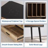 Semiocthome Record Player Stand with Nesting Vinyl Storage Crate, Record Player Table with a Drawer and Solid Wood Legs, Side End Table for Turntables for Living Room Bedroom Semiocthome