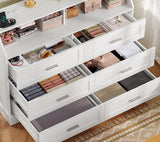 TEENFON 46.5'' Wide White Dresser for Bedroom, 6 Drawer Dresser with Charging Station & LED Lights, Closet Organizer for Bedroom, White TEENFON