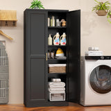 Kubohogar 71" Tall Metal Pantry Cabinet, Black Kitchen Pantry Storage Cabinet with 4 Adjustable Shelves and Gold Handles, Cupboard for Kitchen, Dining Room, Living Room, Bathroom Kubohogar