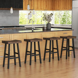 COSTWAY Wooden Saddle Stools Set of 2, 29-inch Bar Height Stools with Curved Seat Surface, Rubber Wood, Acacia Wood, Footrests, Kitchen Island Counter Stools for Restaurant Cafe Pub, Brown+Black COSTWAY