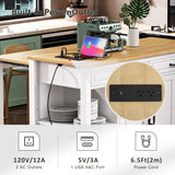 Merax Kitchen Island on Wheels with Extendable Dining Table & Power Outlet, Wood Kitchen Rolling Cart with Internal Storage Rack, 2 Drawers & 2 Cabinets, 47" Wide White Merax