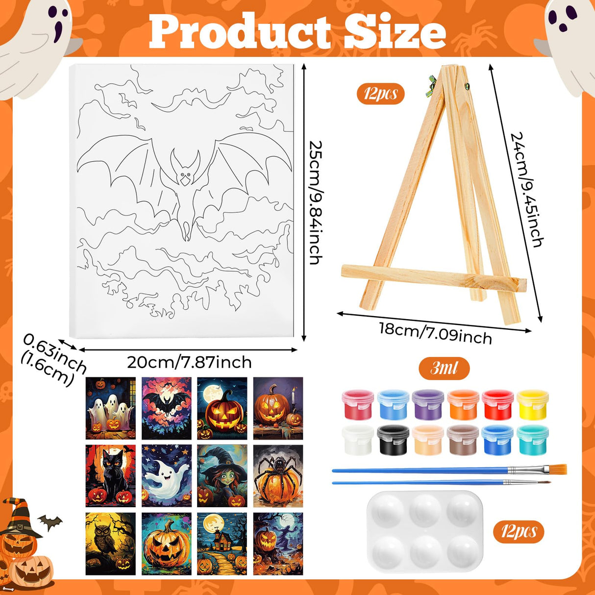 Zhanmai 12 Pack Pre Drawn Canvas for Painting Sip and Paint Kit 8" x 10" Paint Party Set Canvas Painting Pre Printed Canvases for Party Favor DIY Virtual Adult's Date Night(Halloween Pumpkin) Zhanmai