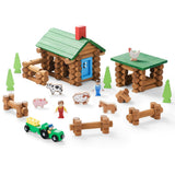 SainSmart Jr. Wooden Log Cabin Set Farm Building House Toy for Toddlers, 122 PCS Classic STEM Construction Kit with Colorful Wood Logs Blocks for 3+ Years Old SainSmart Jr.