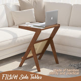 FILWH Bedside Table Side Table End Table Glass Small Table Bamboo Faux Rattan Computer Desk Bedroom Coffee Table with Storage for Study Living Room Bedroom Outdoor (Small 17.7") FILWH
