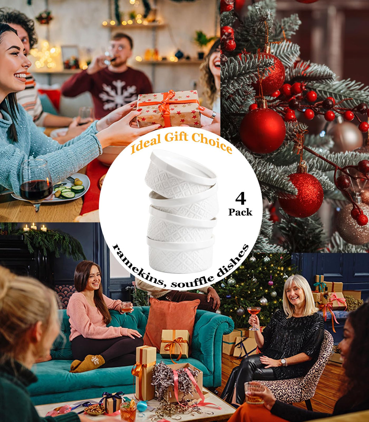 Ramekins for Creme Brulee, 9 ounces Set of 4 Lava Cake, Pudding, Souffle, Small Sauce Bowl, Ceramic Baking Dishes Farmhouse Decor Arctic White MISSYSSIM