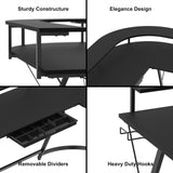 SHW L Shaped Gaming Desk with Full Around Monitor Stand and Drawer, Black SHW
