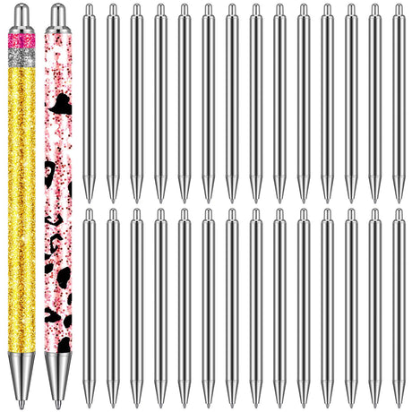 Qilery Epoxy Pens Blanks Stainless Steel Pen Blanks for DIY Back to School Glitter Pen Metal Pens Epoxy Pens Black Ink Pens for Classroom Crafting Gift Business Office Student Teacher(30 Pcs) Qilery