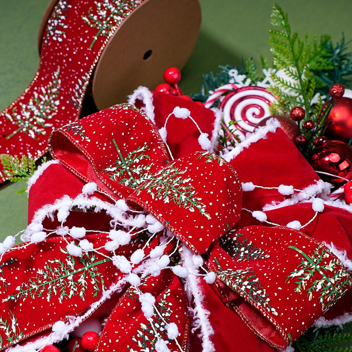 LaRibbons Red Christmas Ribbon Wired, 2.5 Inch x 10 Yard Snowy Red Christmas Tree Ribbon for Gift Wrapping, Christmas Tree Decoration, Crafts Wreath LaRibbons