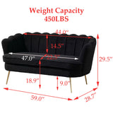 DWOYFO 59” Small Modern Teddy Loveseat Sofa, 2-Seater Sofa with Gold Metal Legs, Small Couch with Flower Shaped Back for Living Room Bedroom Office (Teddy, Black) DWOYFO