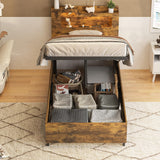 Fameill Twin Size Lift Up Storage Bed Frame, 2-Tier Headboard Wooden Platform Bed Frame with Lifting Storage & Charging Station, No Spring Box Needed/Noise Free Fameill