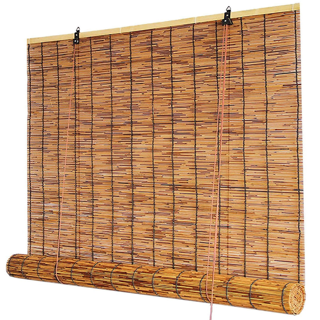 Reed Roller Blinds Bamboo Blinds Bamboo Shades Roman Blinds Outdoor Shades, Ventilation and Sun Protection, for Windows Porch Patio, Easy to Install and use-Carbonized Color ZAZRLW