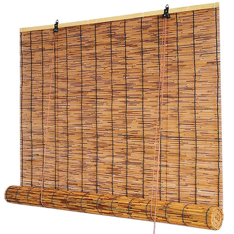 Reed Roller Blinds Bamboo Blinds Bamboo Shades Roman Blinds Outdoor Shades, Ventilation and Sun Protection, for Windows Porch Patio, Easy to Install and use-Carbonized Color ZAZRLW