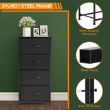 DUMOS Dresser for Bedroom 4 Storage, Tall Fabric Closet Chests Organizer Tower Furniture with Wooden Top Metal Frame for Clothes, Kids, Living Room, Hallway, Entryway, 4-Drawer, Black DUMOS