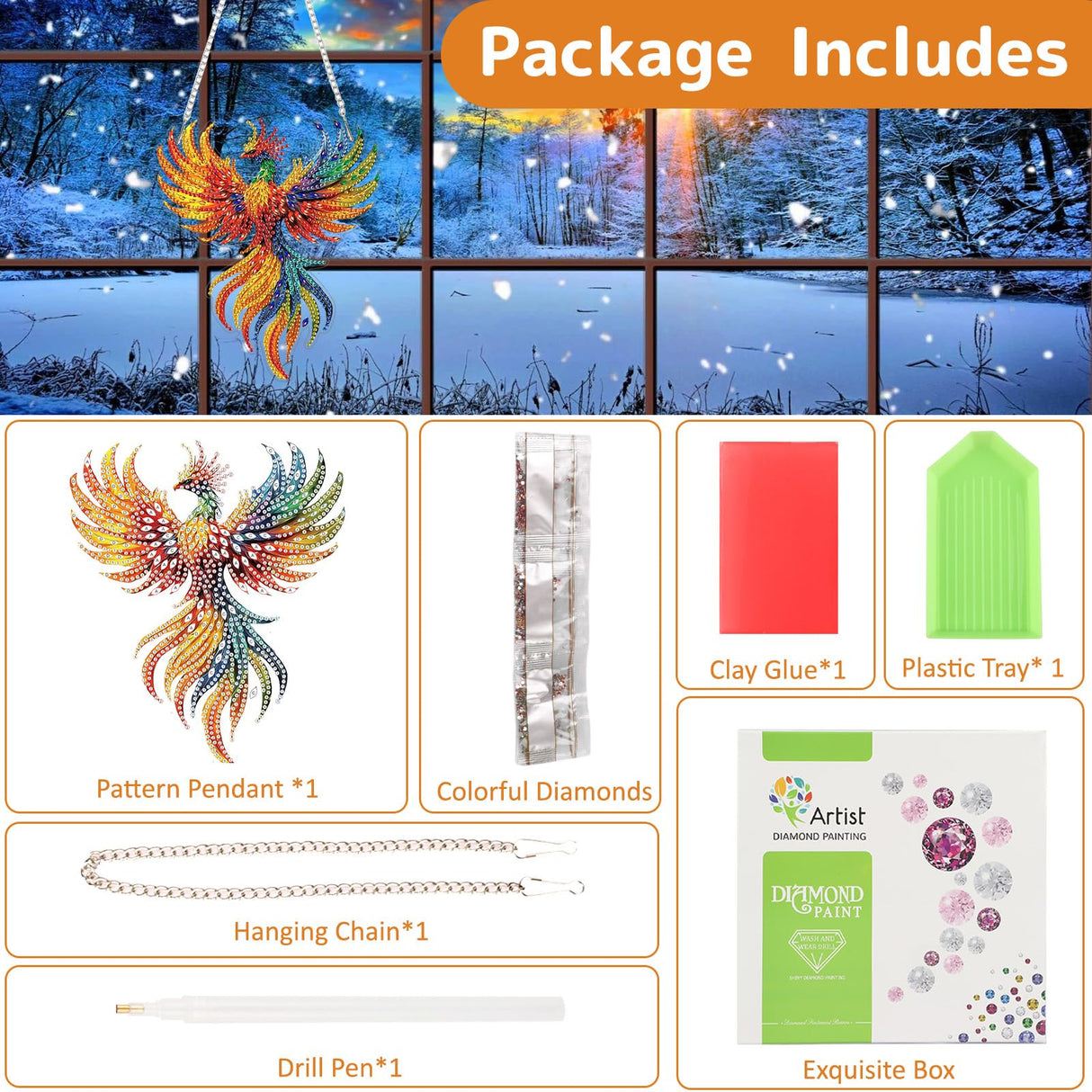 Phoenix Diamond Art Hanging Kits for Adults, Diamond Painting Pendant Kits, DIY Acrylic 5D Special Shaped Crystal Diamonds Gem Art Painting Ornament for Home Wall Decor Gift 8x8 Inch Genius maker