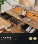 OffiGo Electric Standing Desk with Drawers & Keyboard Tray, 63 Inch Height Adjustable Desk with Power Outlets & LED Lights, Sit Stand Table with Monitor Stand for Home, Office, Rustic Brown OffiGo