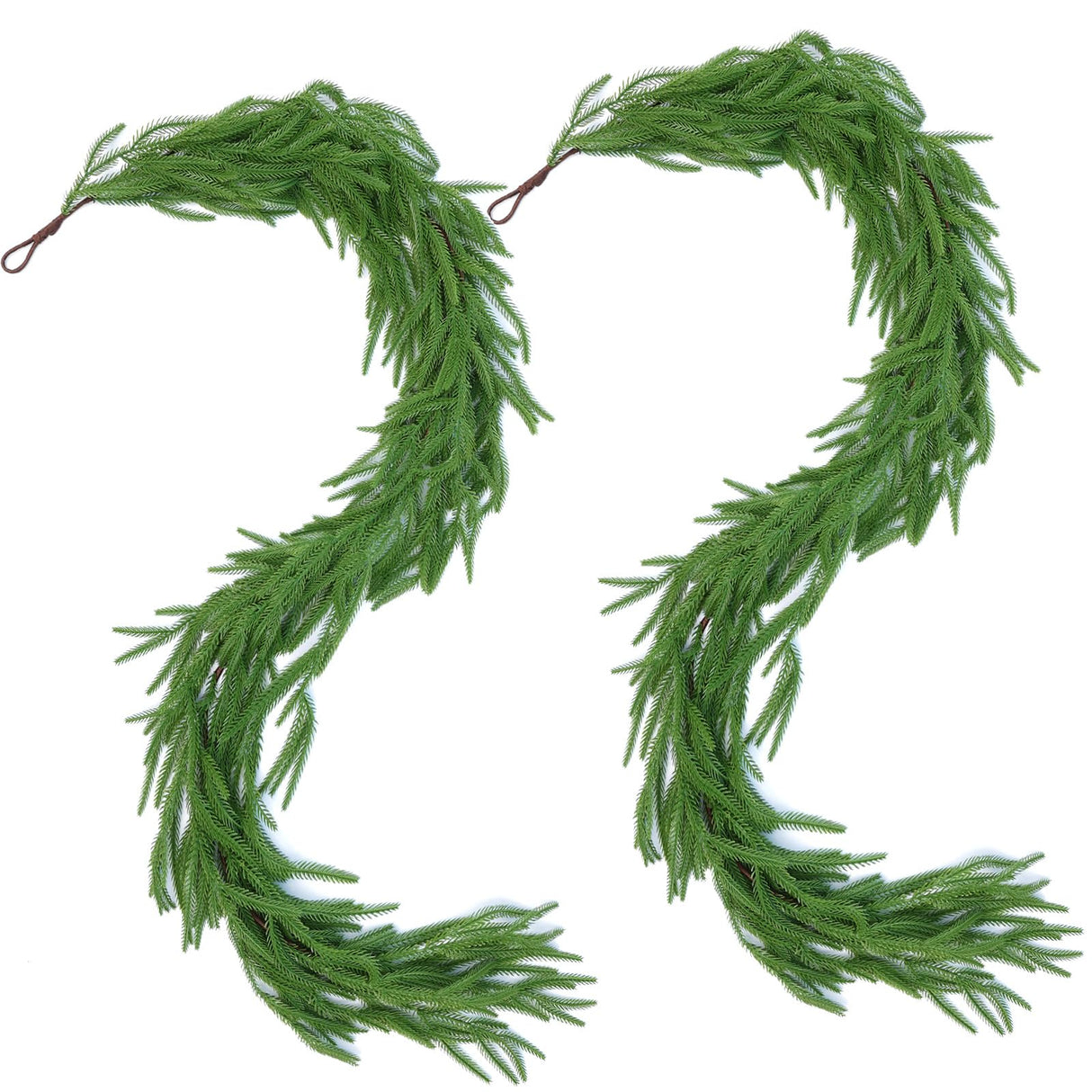 Hananona 2 Pcs Artificial Norfolk Pine Garlands, Real Touch Winter Pine Garland, Green Artificial Greenery Garland for Table, Mantle, Wall, Indoor, Outdoor Christmas Decorations (2, 6 FT) Hananona