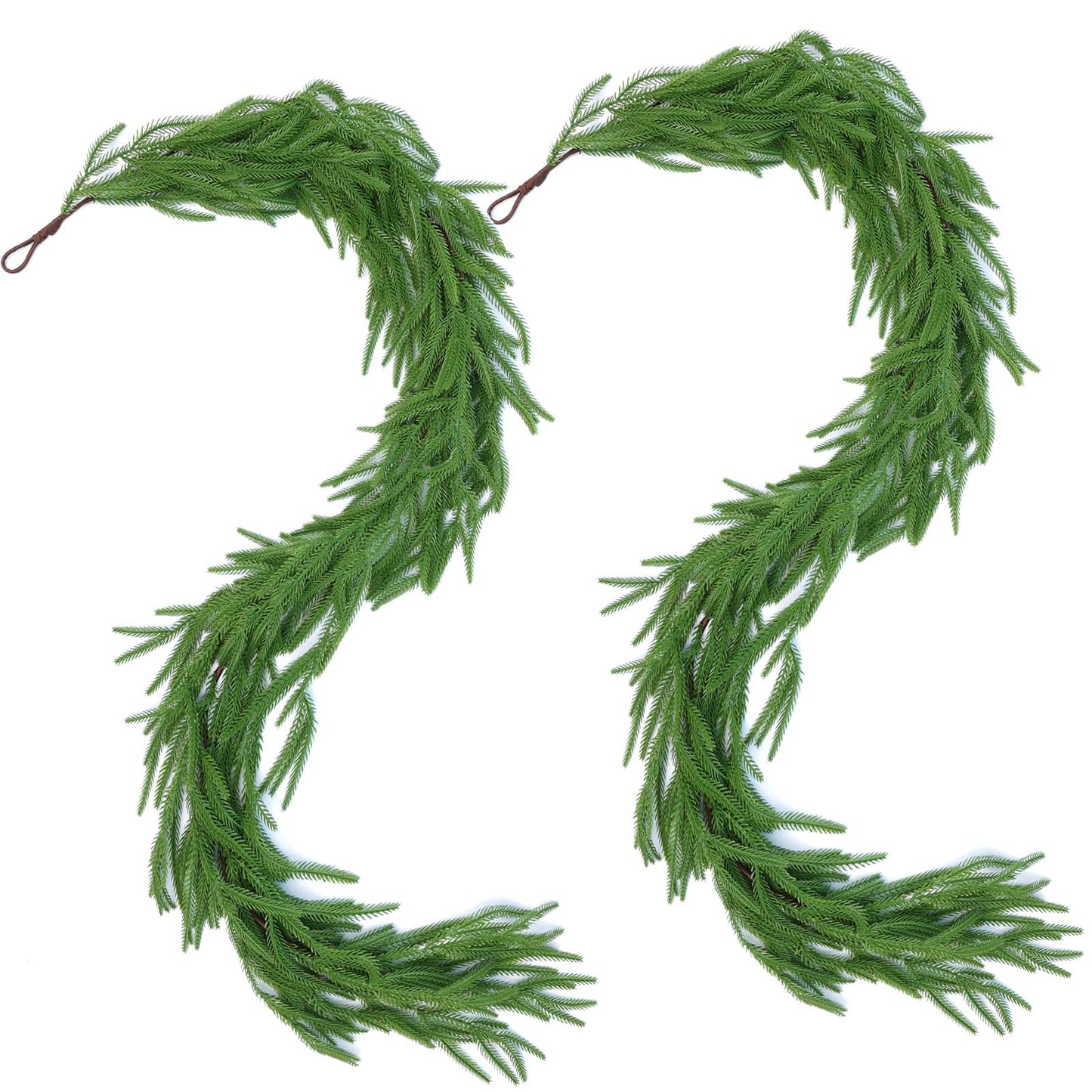 Hananona 2 Pcs Artificial Norfolk Pine Garlands, Real Touch Winter Pine Garland, Green Artificial Greenery Garland for Table, Mantle, Wall, Indoor, Outdoor Christmas Decorations (2, 6 FT)