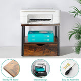 jarrvz Modern 2 Tier Printer Stand Retro Brown Printer Desk with Sliding Storage Drawer Printer Stand Rolling Cart Rack for Fax Machine, Scanner Office and Home Storage Rack, Retro Brown jarrvz