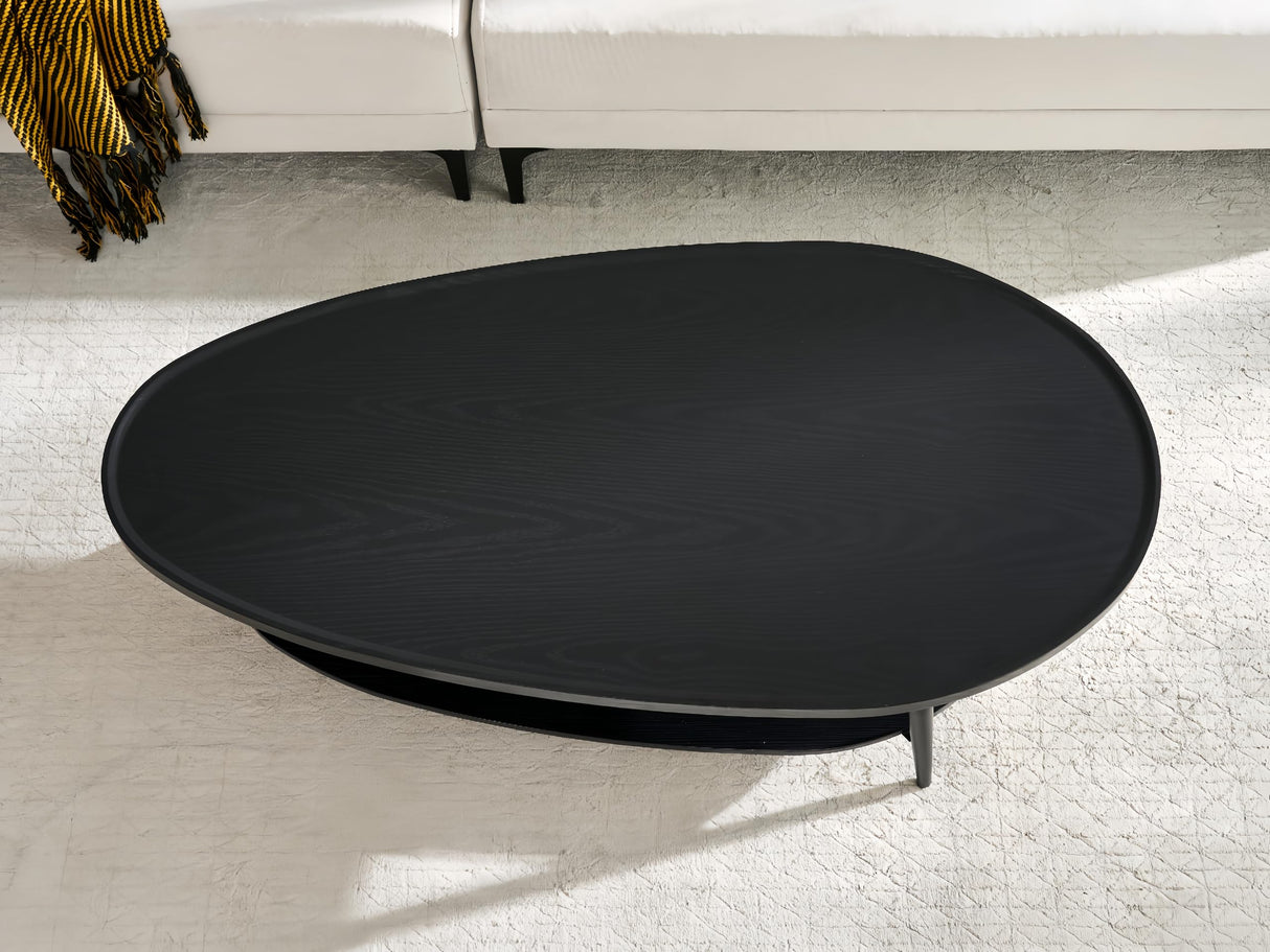 Shrine Black Oval Coffee Table, Mid-Century Modern Coffee Table, Black Walnut Wood Table for Living Room, D47''x W23.6''x H15'', Sleek Conical Metal Legs with Black Finish Shrine