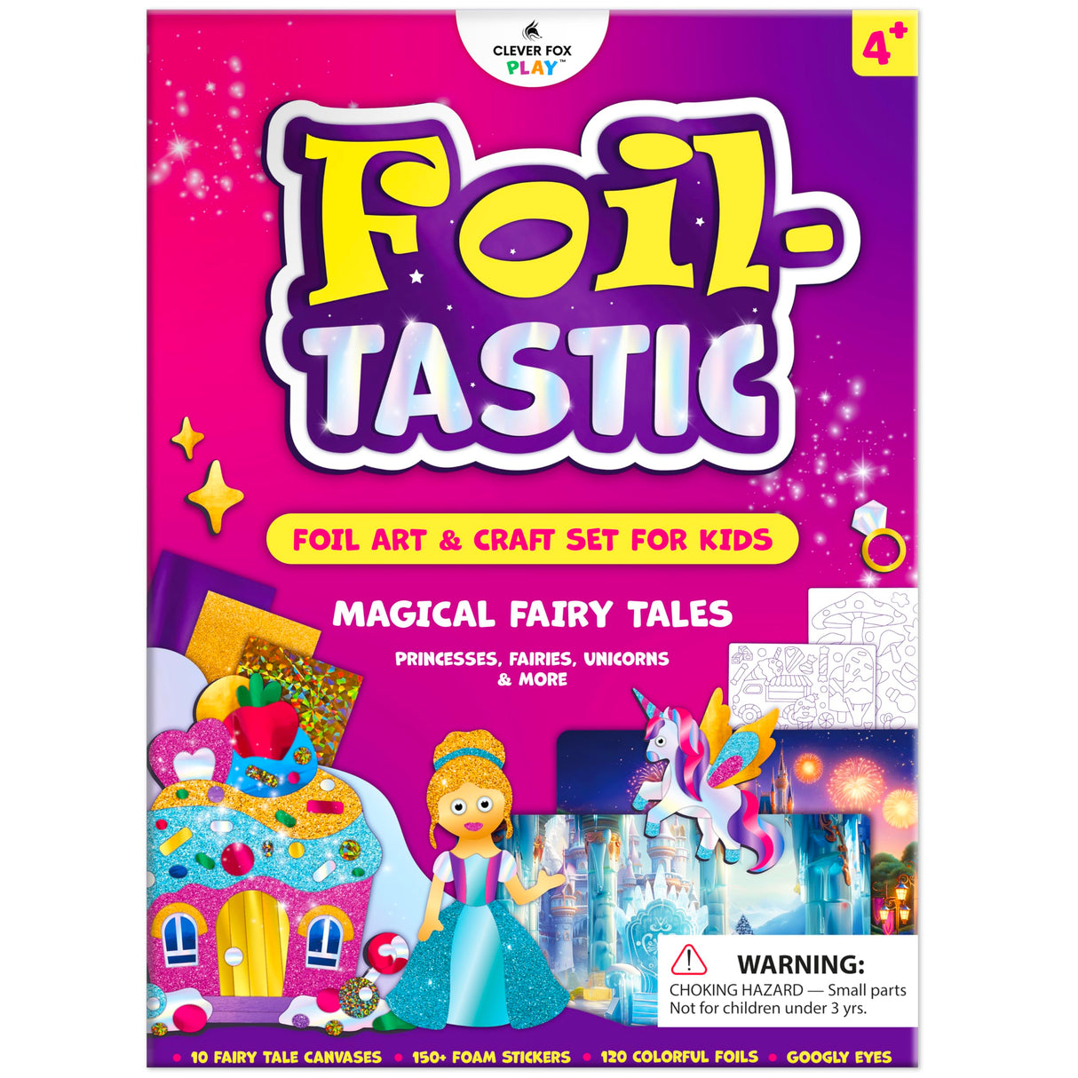 Foiltastic Art & Craft Set for Kids – Fun Mess-Free Kit with Fairy-Tale Foam Stickers & Foil Sheets, Creative Game for Girls & Boys Ages 4, 5, 6, 7, 8, 9 with Unicorns, Princesses, Pirates, Mermaids Clever Fox Play