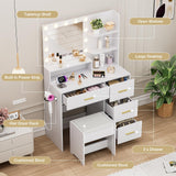Alaxgumrol Makeup Vanity with Lights & Mirror, Vanity Desk with Power Outlet, White Vanity Set with 2 Drawers, Dressing Table with Adjustable 3 Lighting Color (White, Right Drawer) Alaxgumrol