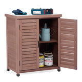 Outdoor Potting Bench with Storage Cabinet and Metal Top, Wood Workstation for Outdoor Patio, Garden (Dark Brown, 31x17x36‘’) Wood-Natrl