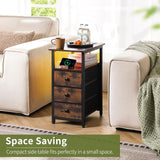 Yoobure End Table with Charging Station, LED Narrow Side Table Bedside Table, Small Night Stand End Tables Living Room, Skinny Nightstand with 3 Fabric Drawers, Side Tables Bedroom for Small Spaces Yoobure