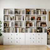 IRONCK 78.7" Bookcase with 6 Drawers, 6 Tier Large Bookshelf with 2 Doors, Large Bookcase with Adjustable Shelves, Tall Storage Cabinet for Home Office, Living Room, White IRONCK