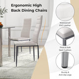 Tangkula 5 PCS Dining Table Set, Modern Tempered Glass Top and PVC Leather Chair w/4 Chairs, Dining Room Kitchen Furniture (White and Silver) Tangkula