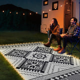 8x10ft Waterproof Outdoor Rug with LED Lights, Boho Reversible Plastic Straw Mat for Patio RV Camping Picnic Balcony Beach Deck Indoor Outdoor Carpet, Black&White DiiKoo