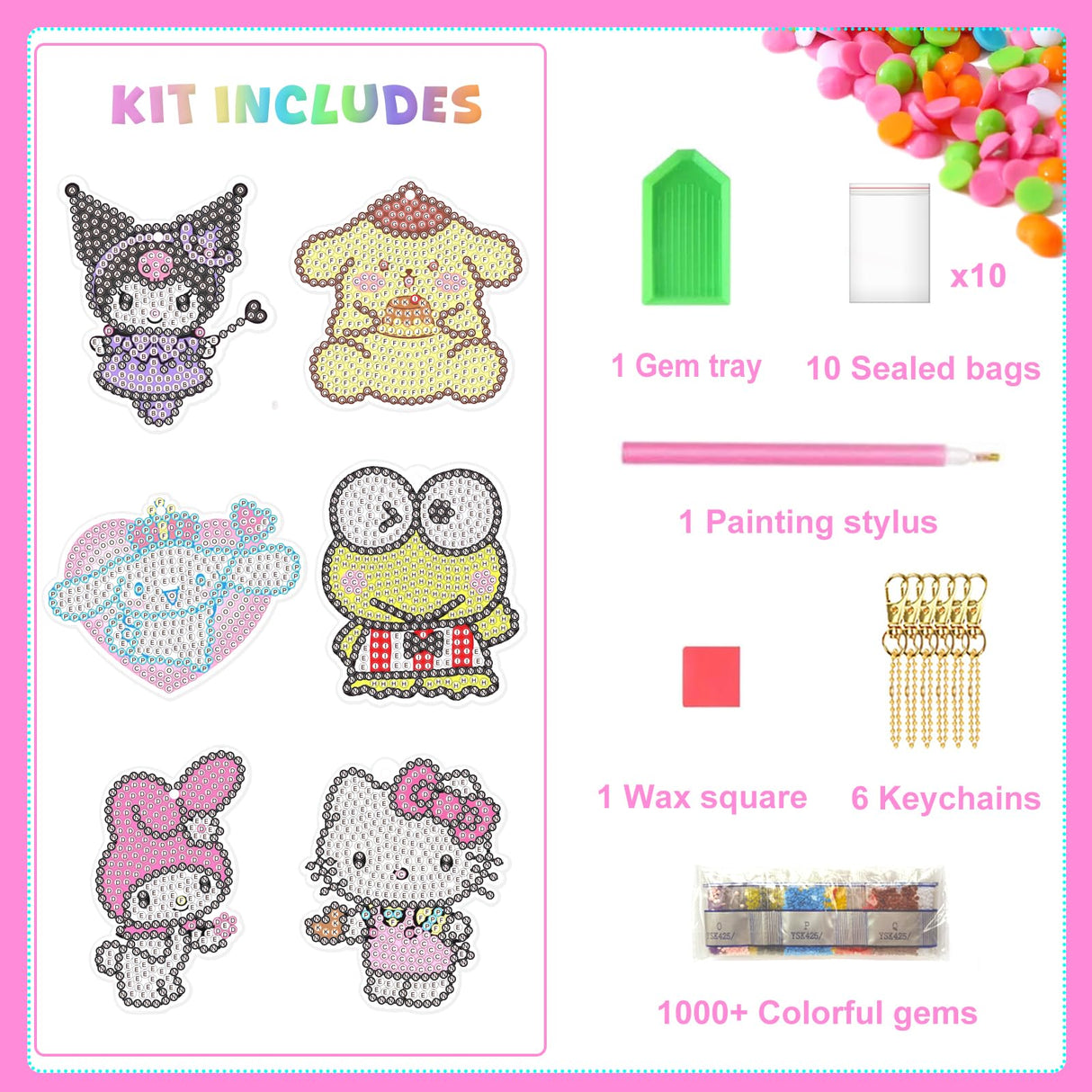 Crafts for Girls 8-12 - 6Pcs Make Your Own GEM Art Keychains - Arts and Crafts for Kids Ages 8-12 - Diamond Art Kits for Kids - 5D Dimond Art Paintings by Numbers - Art & Craft Gifts for 6 10 Year Old Nardoll