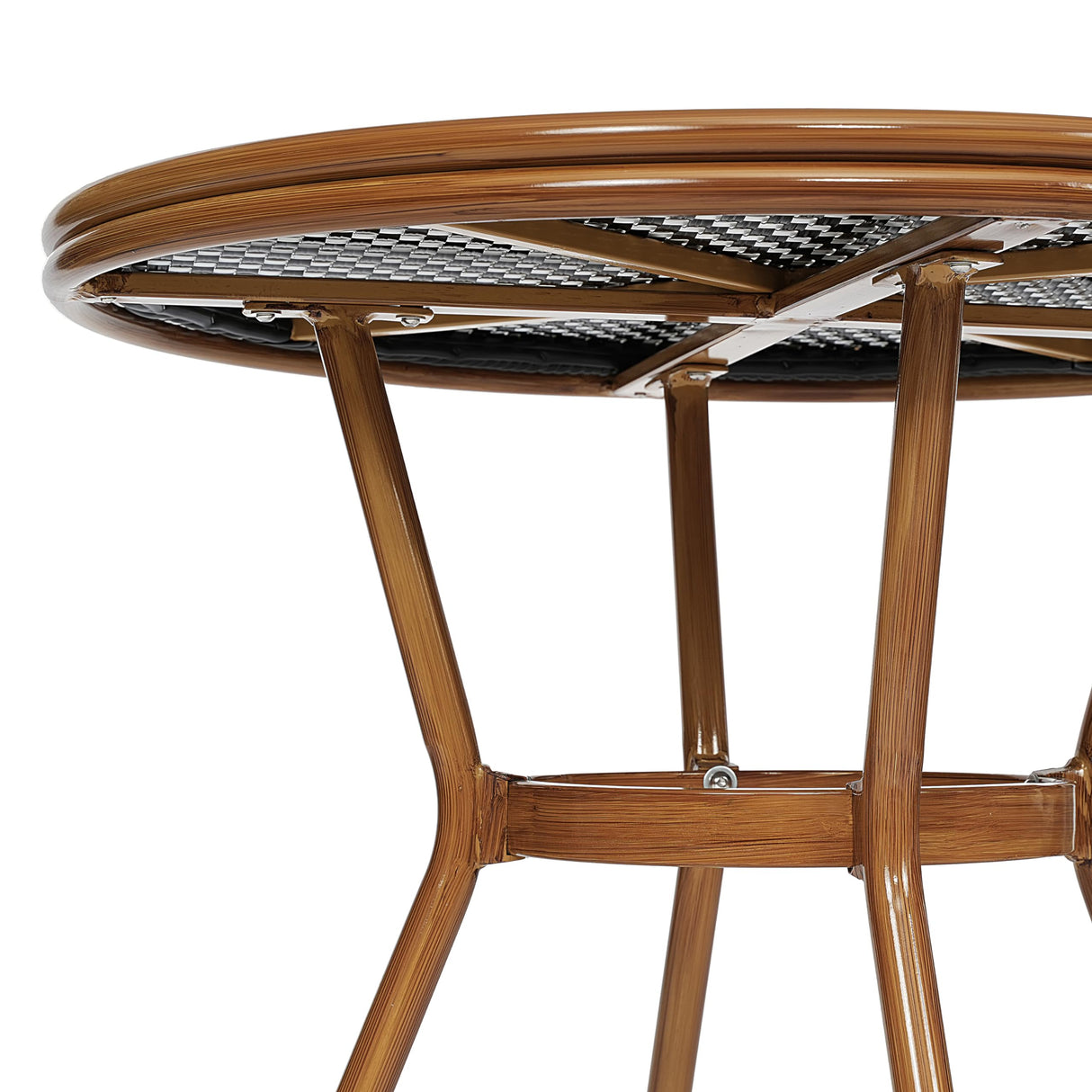 Flash Furniture Lourdes Indoor/Outdoor Commercial French Bistro Table, PE, Glass Top, Bamboo Print Aluminum, 31.5" Round, Black & White Rattan/Natural Frame Flash Furniture